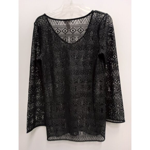 VTG Y2K Cache Tunic Top Womens Medium Black Lace Sheer Flare Sleeve Dark Fairy - Picture 8 of 10